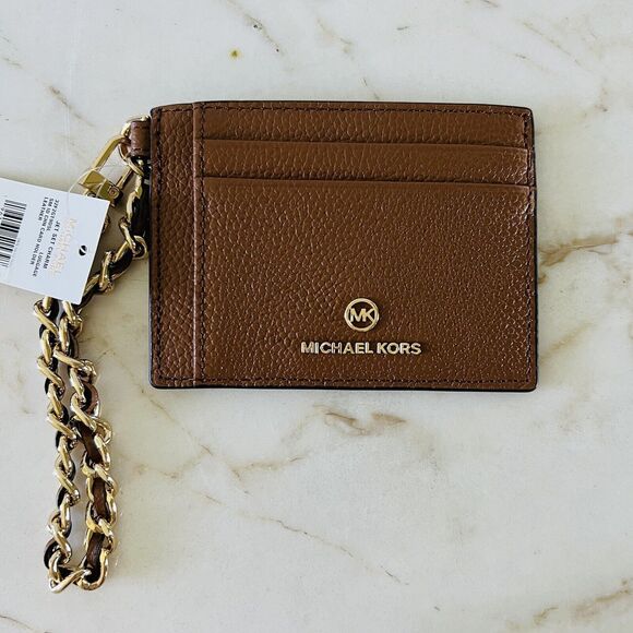 MICHAEL KORS Jet Set Charm Luggage Leather Small ID Chain Card Wallet Wristlet - Picture 1 of 6